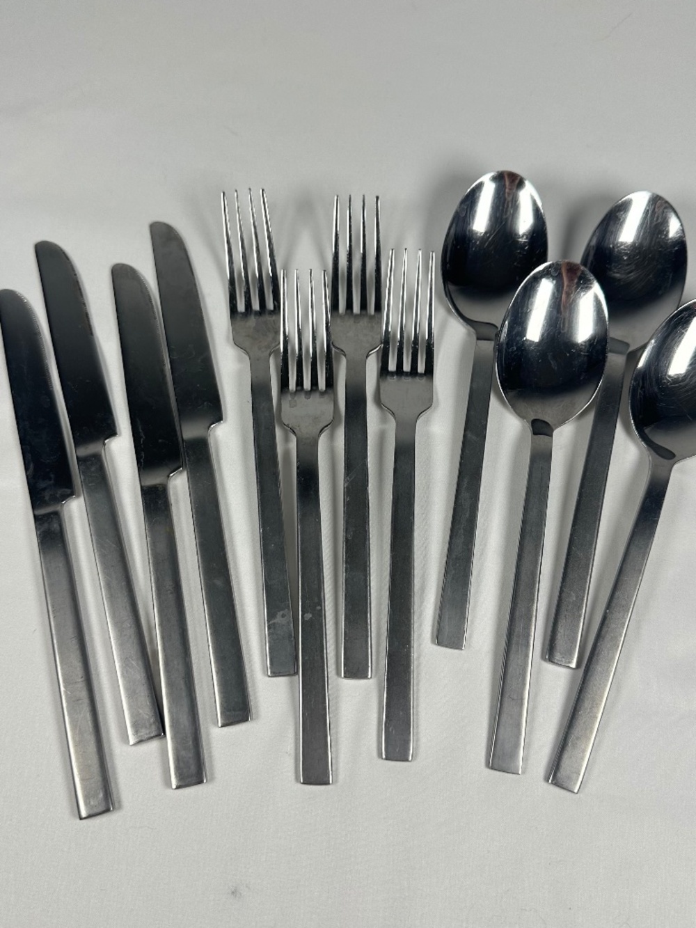 Mid Century Modern Style Flatware 12 Pc Set Indonesia Stainless Block Handle
